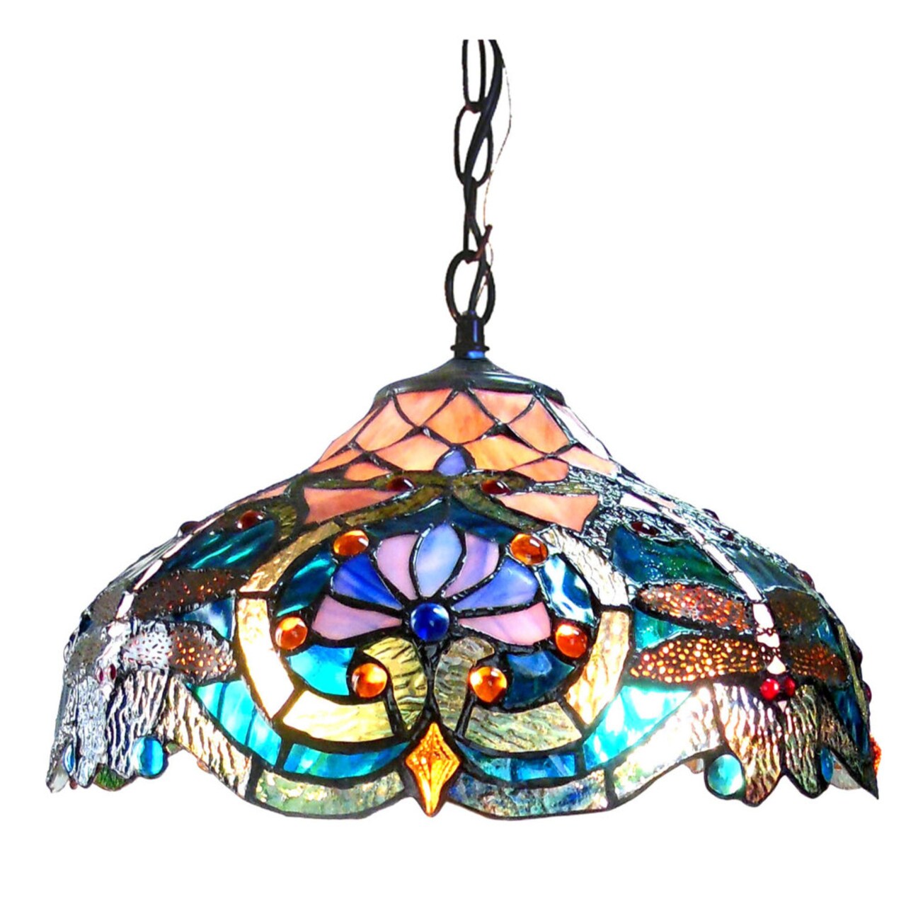 CHLOE Lighting 17 Inches 2 Light Tiffany Style Stained Glass Pendant Lamp, Multicolor